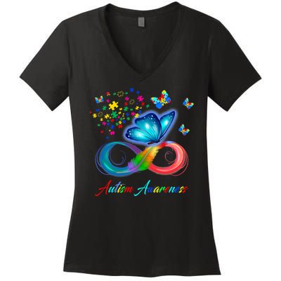 Autism Awareness Colorful Butterfly Women's V-Neck T-Shirt