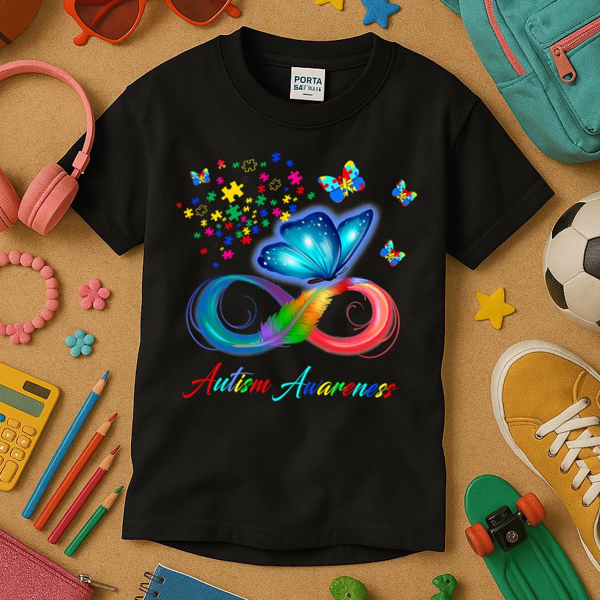 Autism Awareness Colorful Butterfly Kids T-Shirt