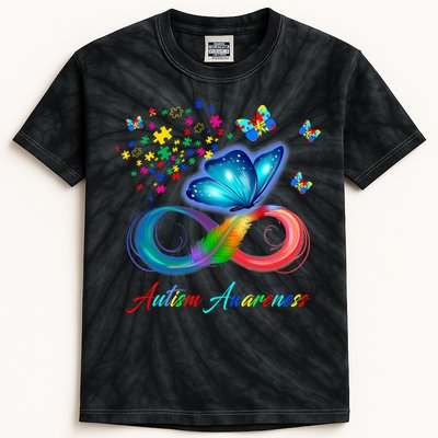 Autism Awareness Colorful Butterfly Kids Tie-Dye T-Shirt