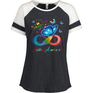 Autism Awareness Colorful Butterfly Enza Ladies Jersey Colorblock Tee