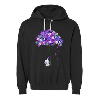 Alzheimer Awareness Cute Elephant I Will Remember For You Garment-Dyed Fleece Hoodie