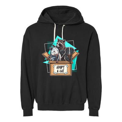 Adopt A Cat Raccoon Opossum SKunk StreetCat Trash Panda Garment-Dyed Fleece Hoodie