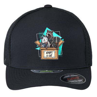 Adopt A Cat Raccoon Opossum SKunk StreetCat Trash Panda Flexfit Unipanel Trucker Cap