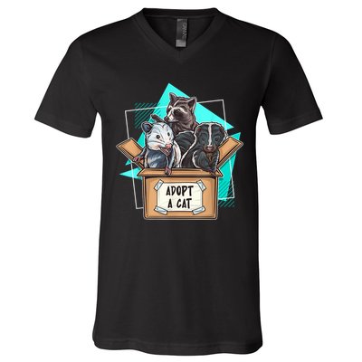 Adopt A Cat Raccoon Opossum SKunk StreetCat Trash Panda V-Neck T-Shirt