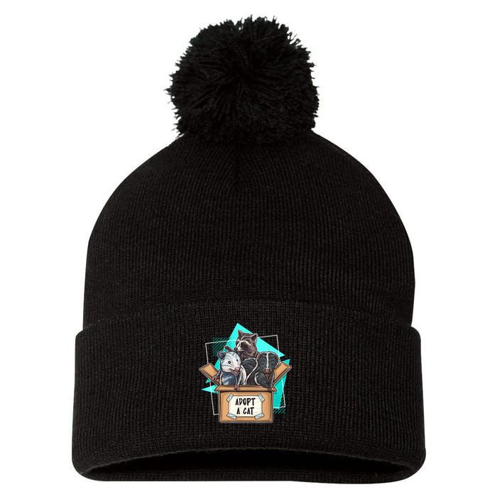 Adopt A Cat Raccoon Opossum SKunk StreetCat Trash Panda Pom Pom 12in Knit Beanie