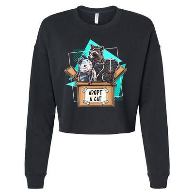 Adopt A Cat Raccoon Opossum SKunk StreetCat Trash Panda Cropped Pullover Crew