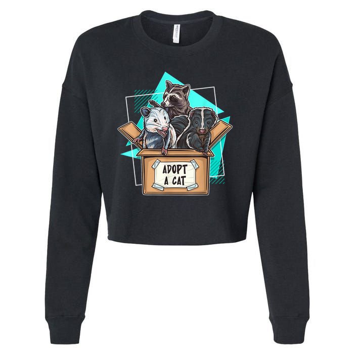 Adopt A Cat Raccoon Opossum SKunk StreetCat Trash Panda Cropped Pullover Crew