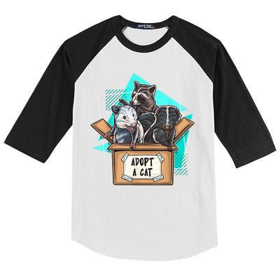 Adopt A Cat Raccoon Opossum SKunk StreetCat Trash Panda Kids Colorblock Raglan Jersey