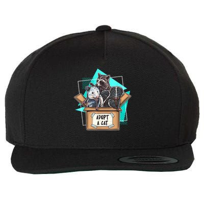 Adopt A Cat Raccoon Opossum SKunk StreetCat Trash Panda Wool Snapback Cap