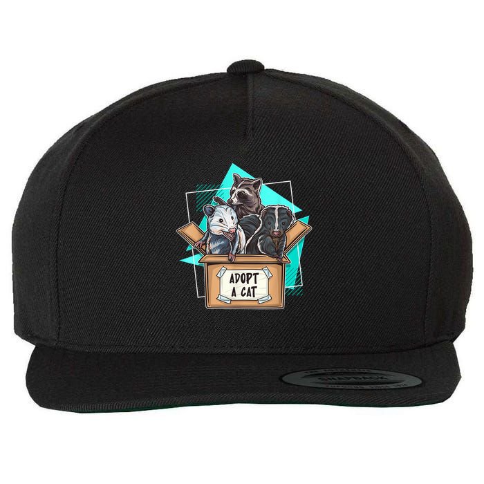 Adopt A Cat Raccoon Opossum SKunk StreetCat Trash Panda Wool Snapback Cap