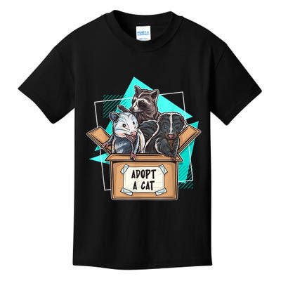 Adopt A Cat Raccoon Opossum SKunk StreetCat Trash Panda Kids T-Shirt