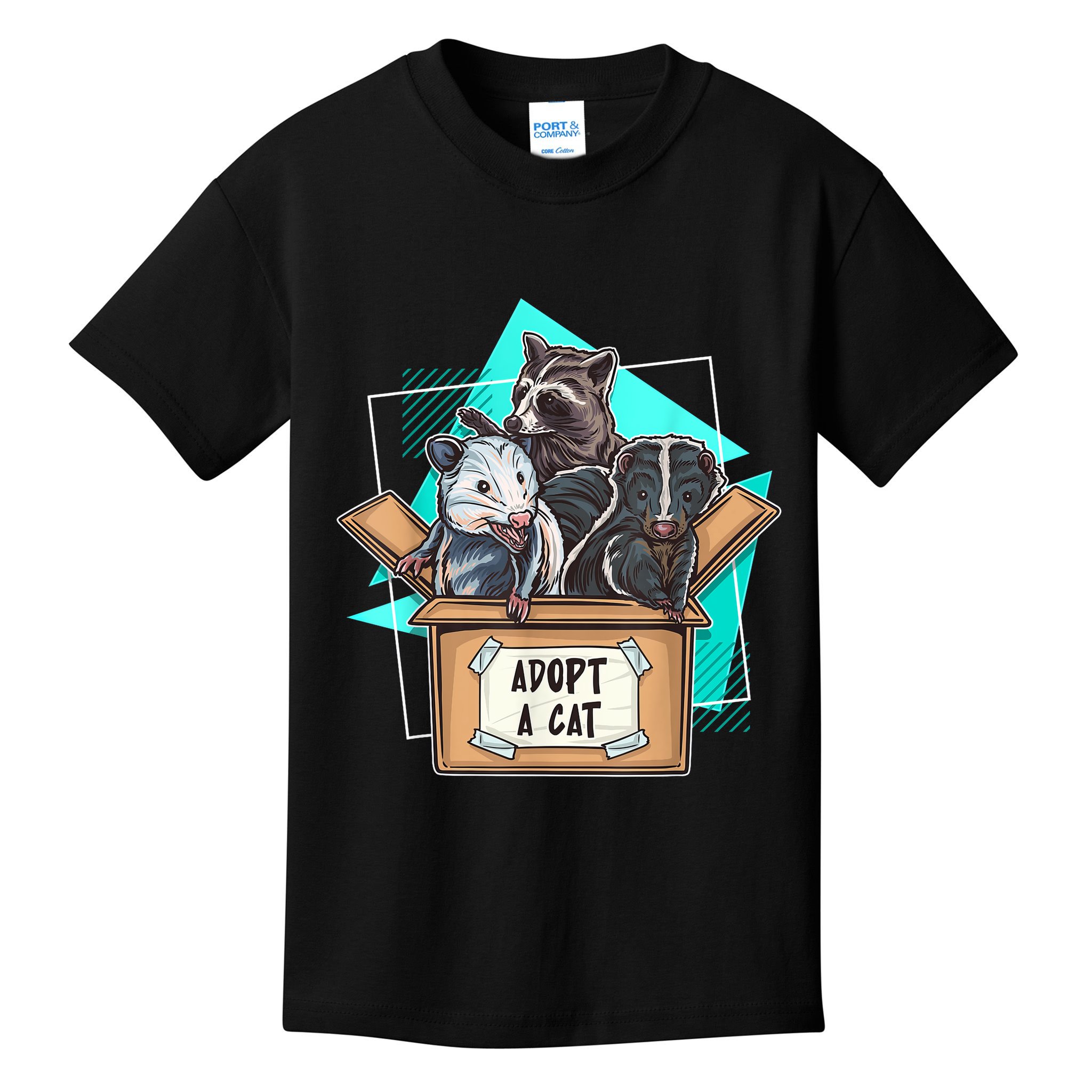 Adopt A Cat Raccoon Opossum SKunk StreetCat Trash Panda Kids T-Shirt