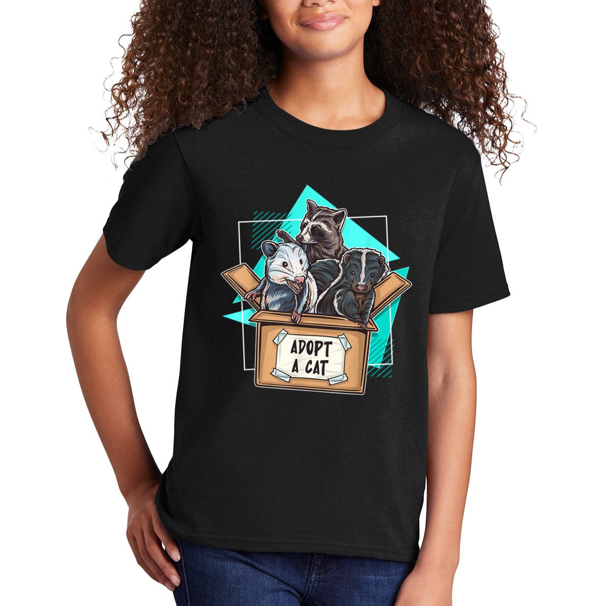 Adopt A Cat Raccoon Opossum SKunk StreetCat Trash Panda Kids T-Shirt