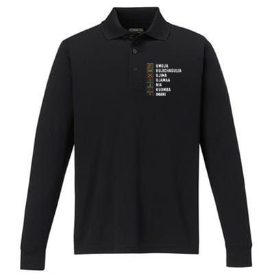 African American Christmas Kwanzaa Seven Principles Performance Long Sleeve Polo