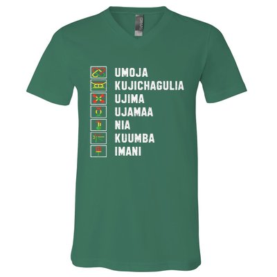 African American Christmas Kwanzaa Seven Principles V-Neck T-Shirt