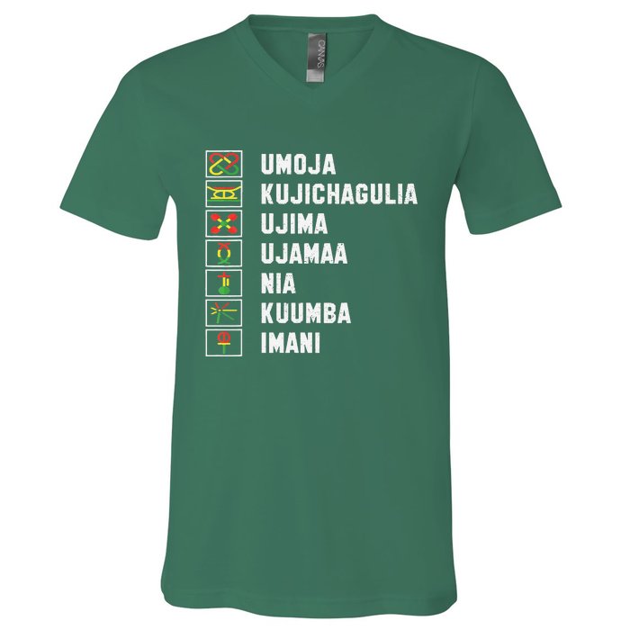 African American Christmas Kwanzaa Seven Principles V-Neck T-Shirt