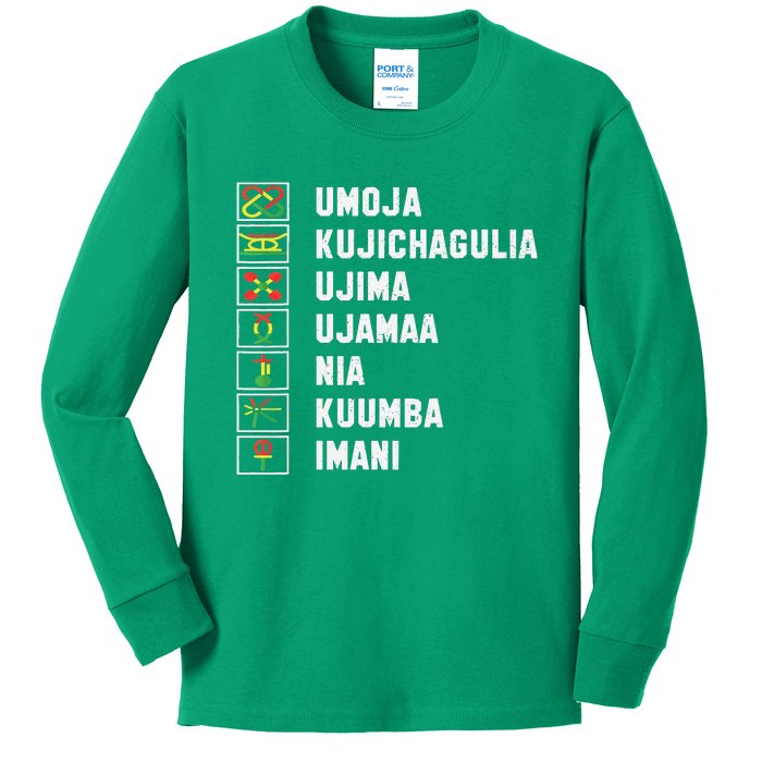 African American Christmas Kwanzaa Seven Principles Kids Long Sleeve Shirt