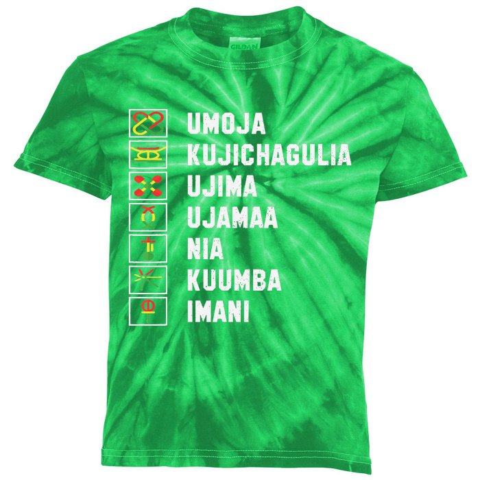 African American Christmas Kwanzaa Seven Principles Kids Tie-Dye T-Shirt