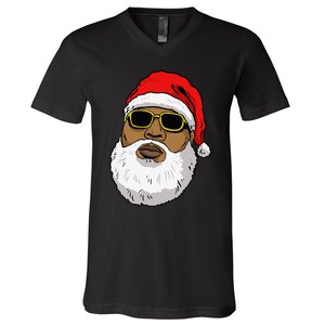 African American Christmas Hip Hop Santa Black Christmas V-Neck T-Shirt