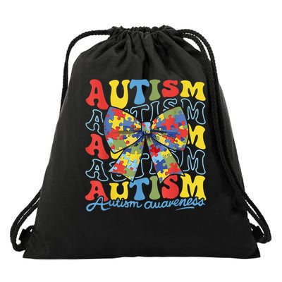 Autism Awareness Coquette Bow Autism Awareness Day Puzzle Drawstring Bag