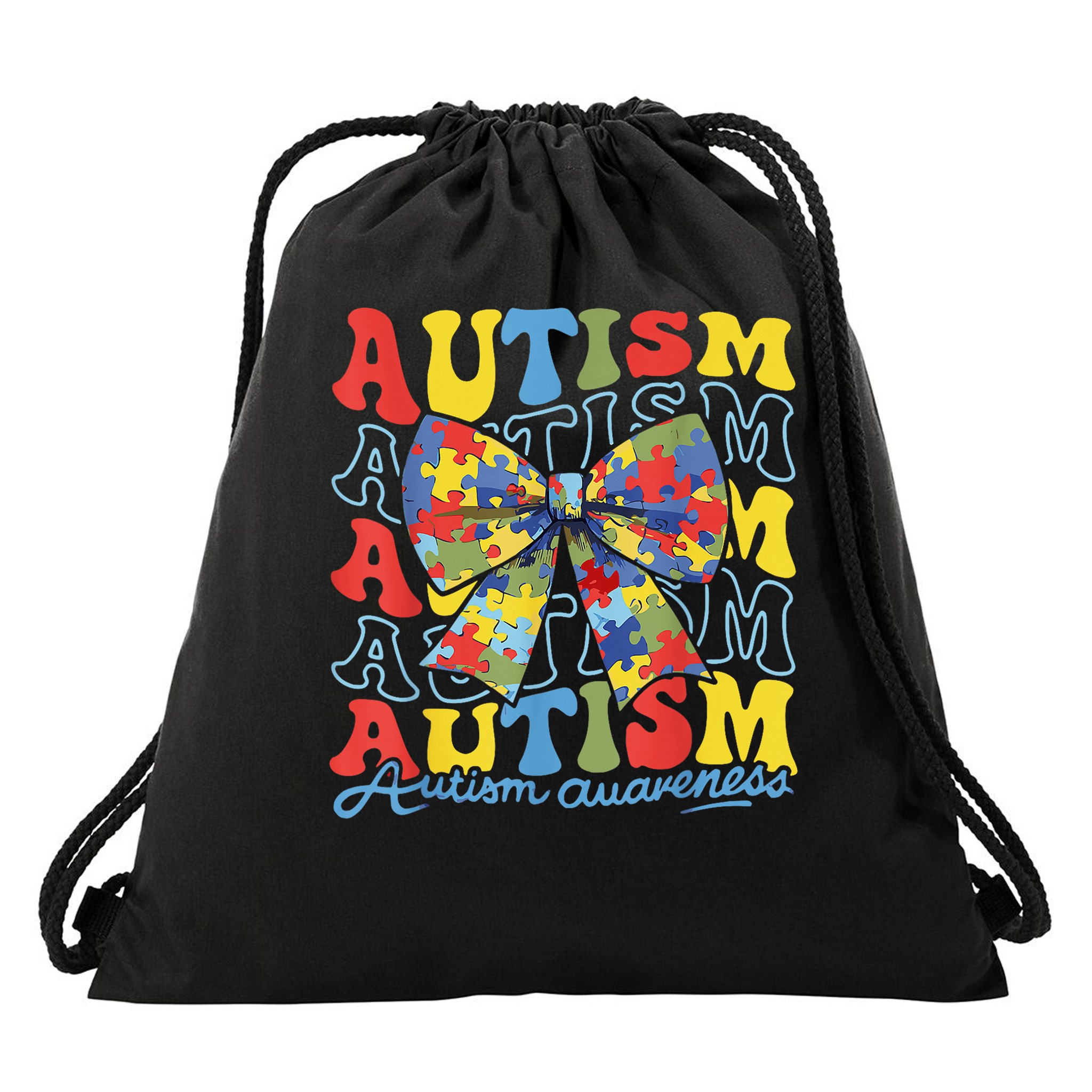 Autism Awareness Coquette Bow Autism Awareness Day Puzzle Drawstring Bag