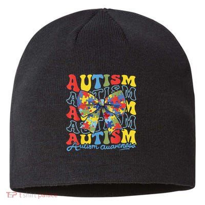 Autism Awareness Coquette Bow Autism Awareness Day Puzzle Sustainable Beanie