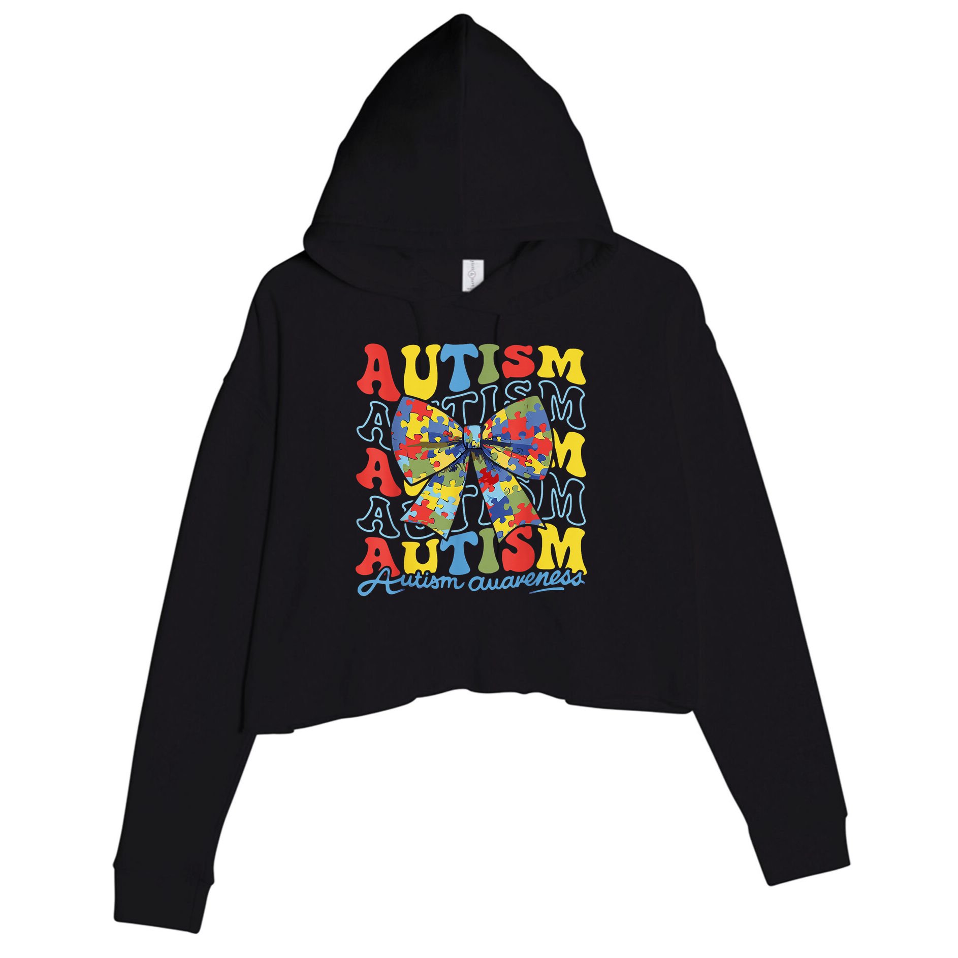 Autism Awareness Coquette Bow Autism Awareness Day Puzzle Crop Fleece Hoodie