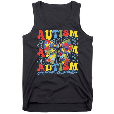 Autism Awareness Coquette Bow Autism Awareness Day Puzzle Tank Top