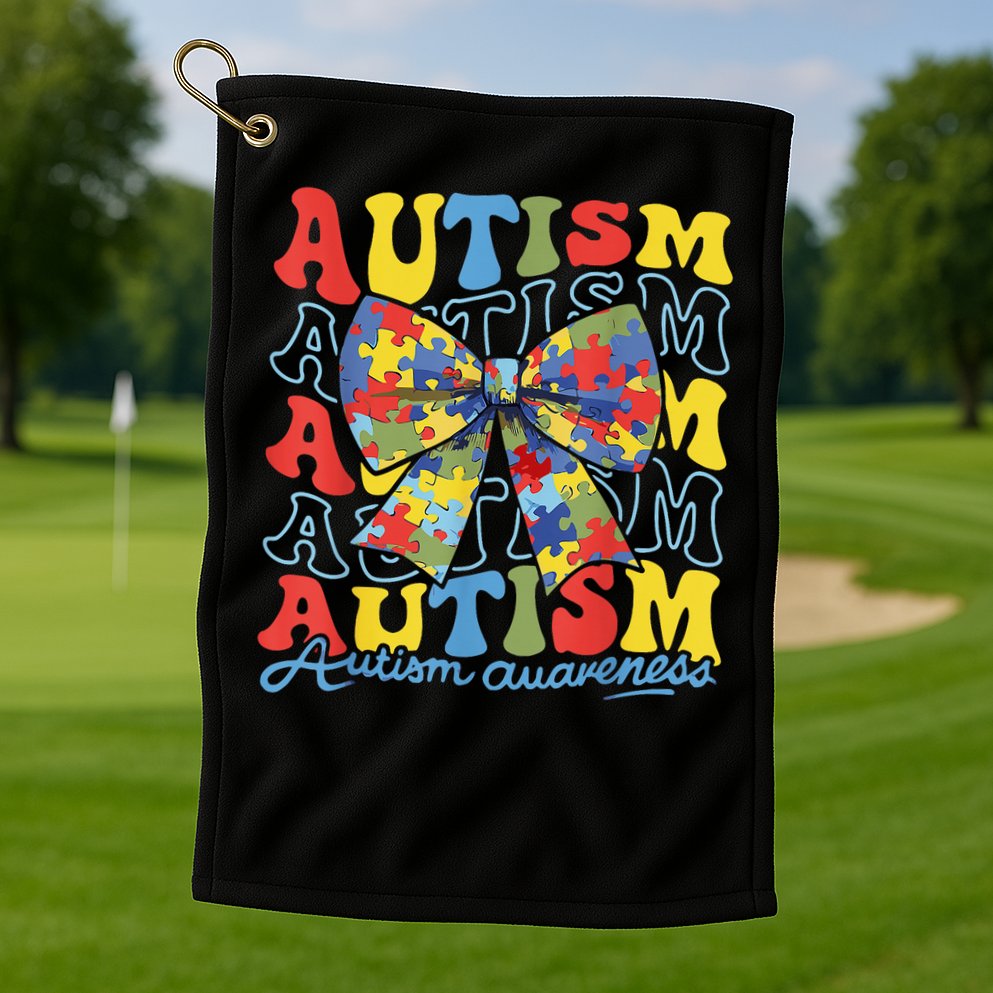 Autism Awareness Coquette Bow Autism Awareness Day Puzzle Golf Towel