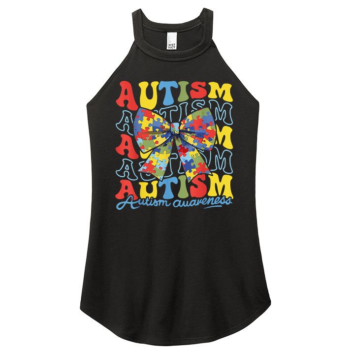 Autism Awareness Coquette Bow Autism Awareness Day Puzzle Women's Perfect Tri Rocker Tank