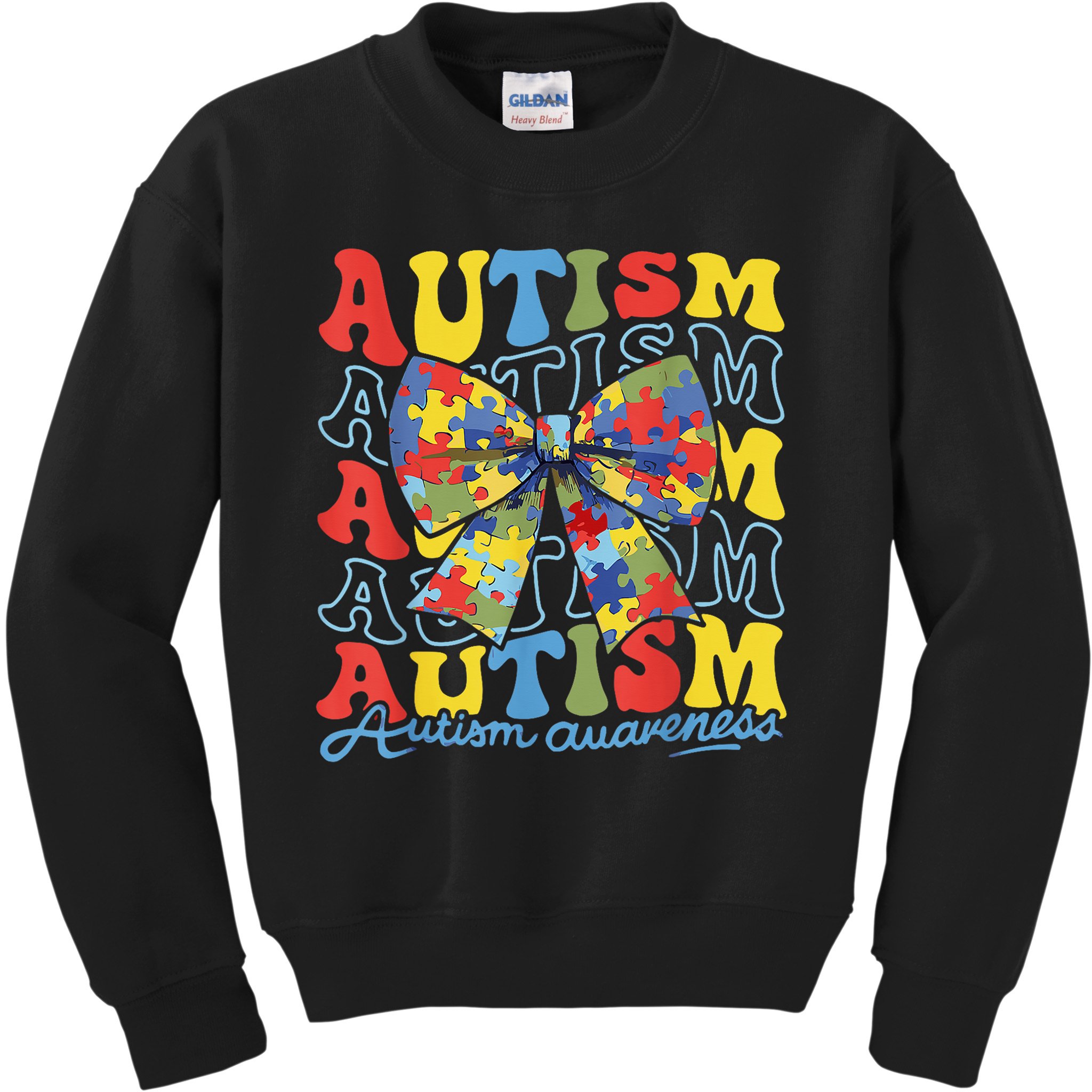 Autism Awareness Coquette Bow Autism Awareness Day Puzzle Kids Sweatshirt