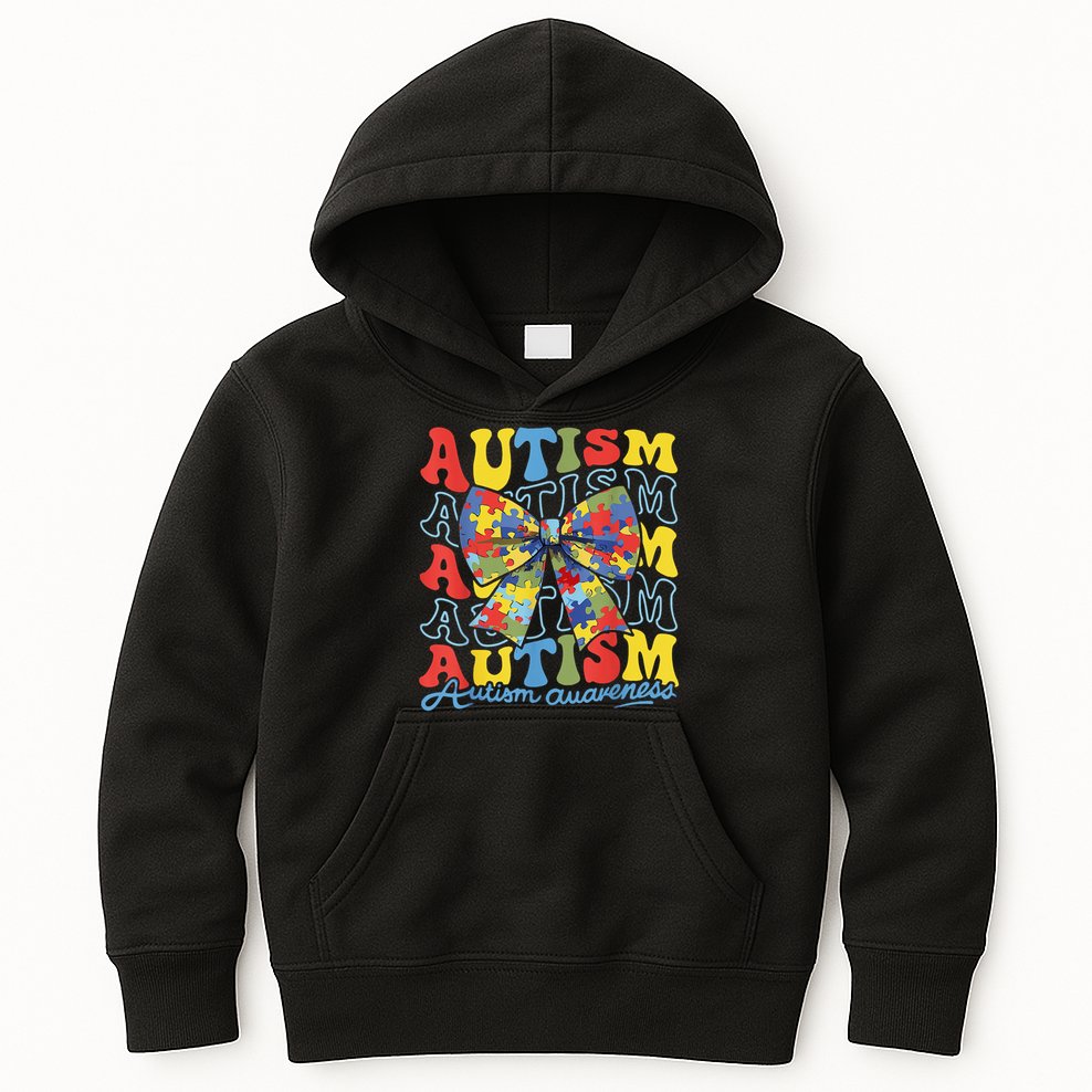 Autism Awareness Coquette Bow Autism Awareness Day Puzzle Kids Hoodie