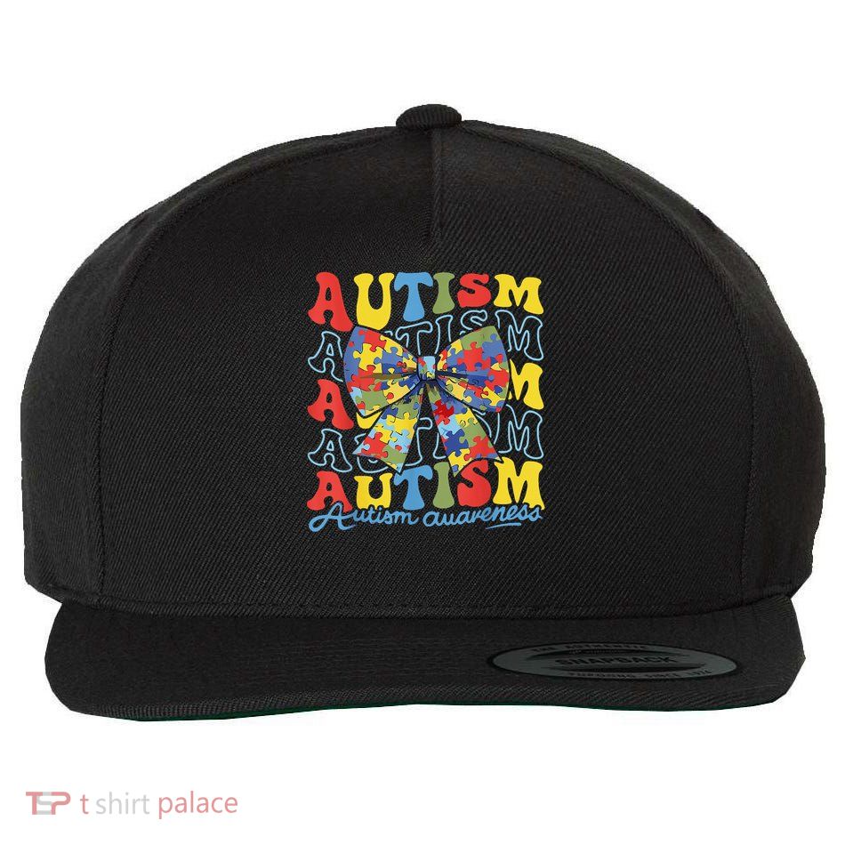 Autism Awareness Coquette Bow Autism Awareness Day Puzzle Wool Snapback Cap