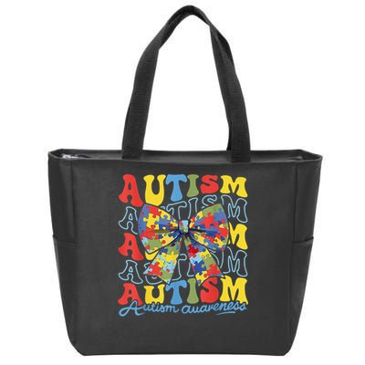 Autism Awareness Coquette Bow Autism Awareness Day Puzzle Zip Tote Bag