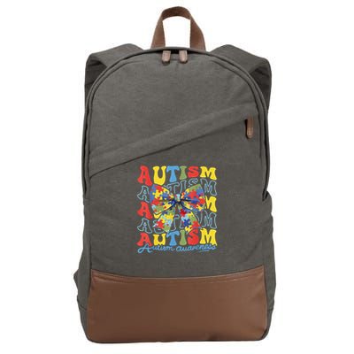 Autism Awareness Coquette Bow Autism Awareness Day Puzzle Cotton Canvas Backpack