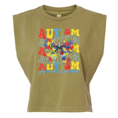 Autism Awareness Coquette Bow Autism Awareness Day Puzzle Garment-Dyed Women's Muscle Tee