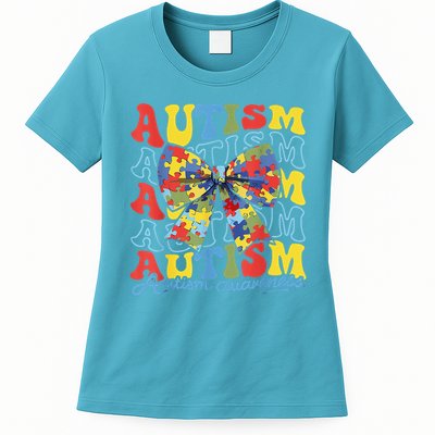 Autism Awareness Coquette Bow Autism Awareness Day Puzzle Womens T-Shirt