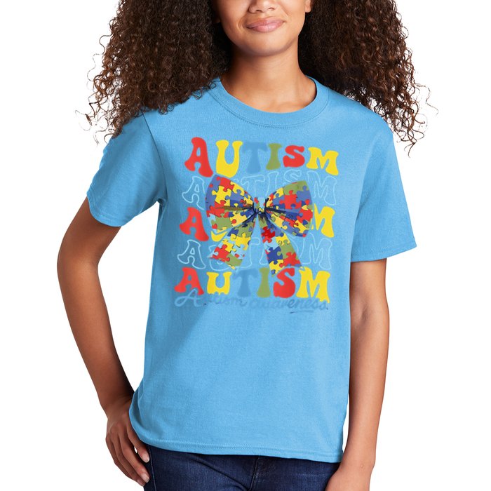 Autism Awareness Coquette Bow Autism Awareness Day Puzzle Kids T-Shirt