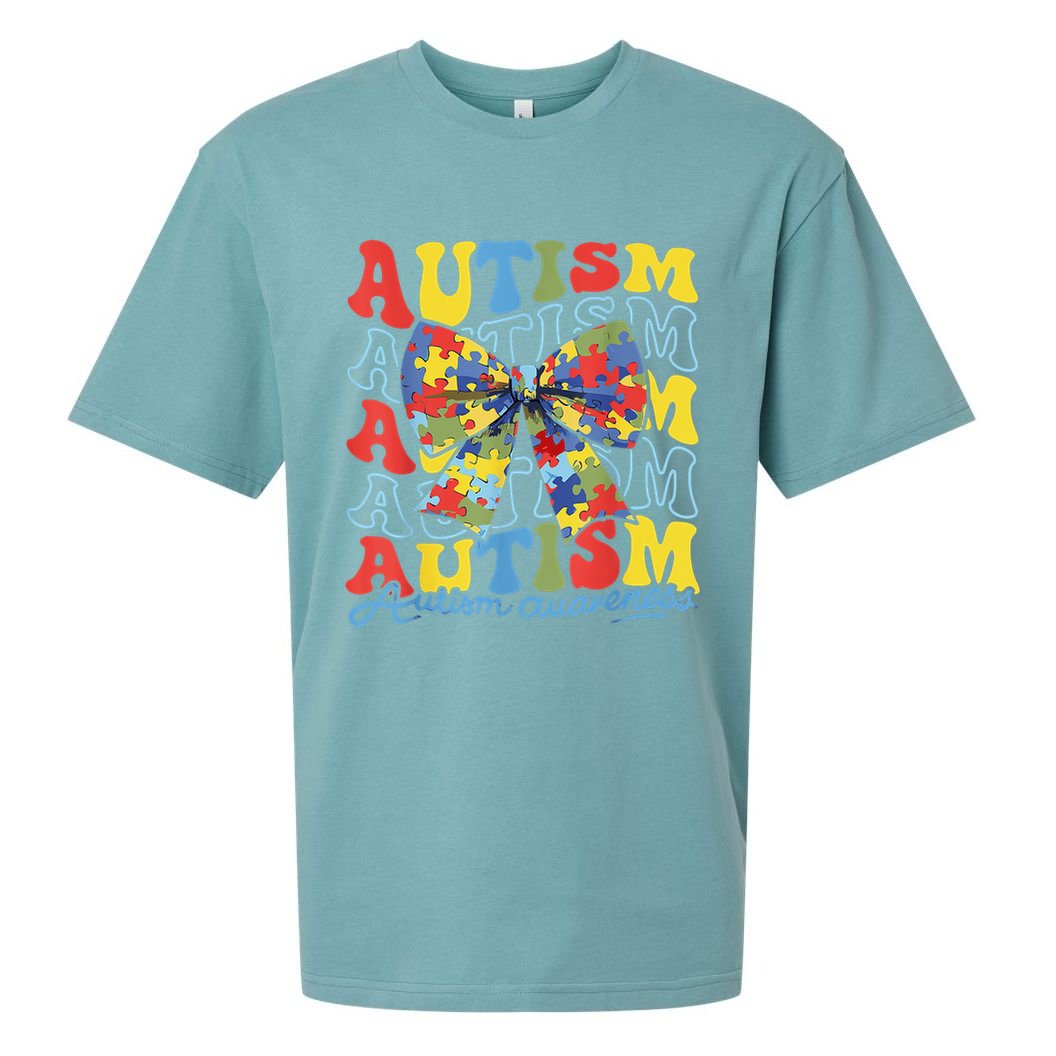 Autism Awareness Coquette Bow Autism Awareness Day Puzzle Sueded Cloud Jersey T-Shirt