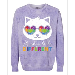 Autism Awareness Cat Warrior It's Ok To Be Different Colorblast Crewneck Sweatshirt