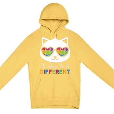 Autism Awareness Cat Warrior It's Ok To Be Different Premium Pullover Hoodie