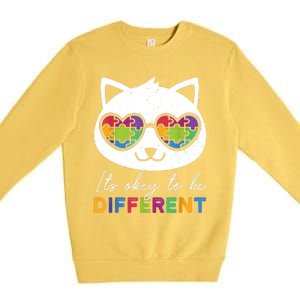 Autism Awareness Cat Warrior It's Ok To Be Different Premium Crewneck Sweatshirt