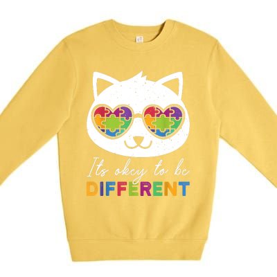 Autism Awareness Cat Warrior It's Ok To Be Different Premium Crewneck Sweatshirt