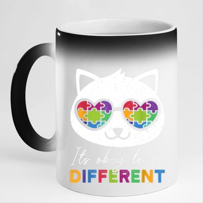 Autism Awareness Cat Warrior It's Ok To Be Different 11oz Black Color Changing Mug