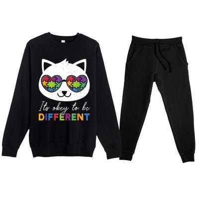 Autism Awareness Cat Warrior It's Ok To Be Different Premium Crewneck Sweatsuit Set