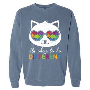 Autism Awareness Cat Warrior It's Ok To Be Different Garment-Dyed Sweatshirt