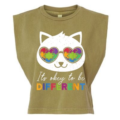 Autism Awareness Cat Warrior It's Ok To Be Different Garment-Dyed Women's Muscle Tee