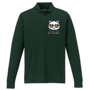 Autism Awareness Cat Warrior It's Ok To Be Different Performance Long Sleeve Polo