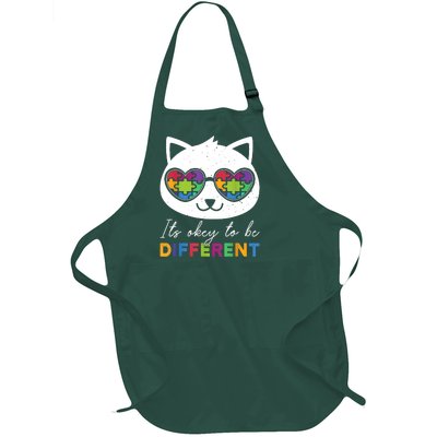 Autism Awareness Cat Warrior It's Ok To Be Different Full-Length Apron With Pockets