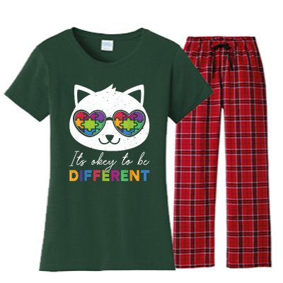 Autism Awareness Cat Warrior It's Ok To Be Different Women's Flannel Pajama Set